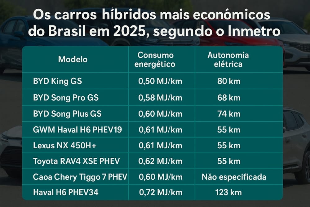 Os 10 carros híbridos mais econômicos do Brasil em 2025, segundo o Inmetro post image
