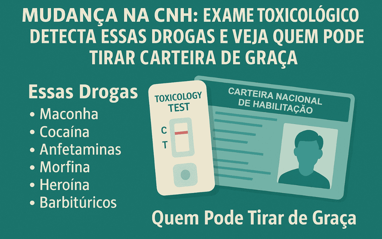 Mudança na CNH: exame toxicológico detecta essas drogas e veja quem pode tirar carteira de graça