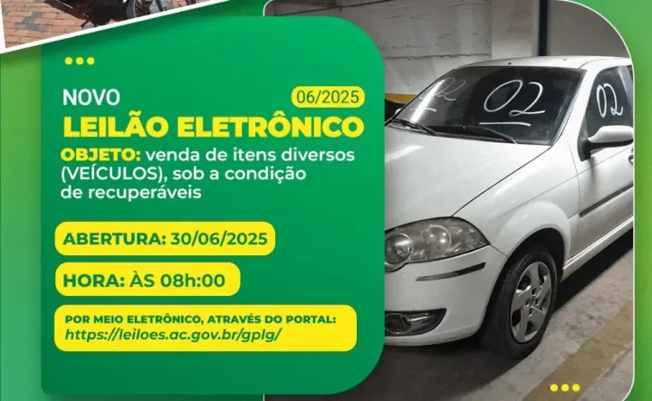 Governo do Acre realiza leilão eletrônico com veículos recuperáveis nesta segunda (30)