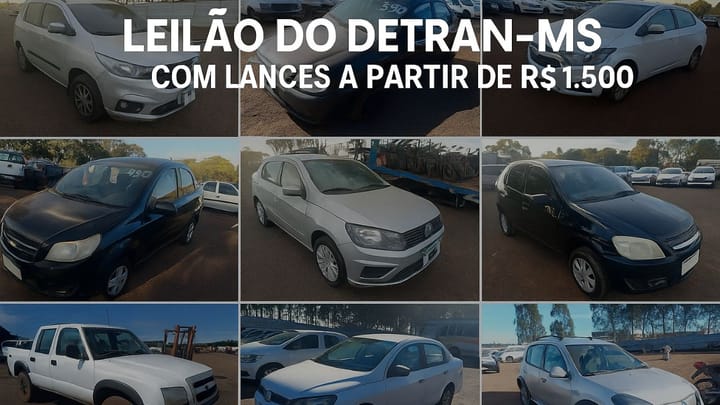 Leilão do Detran-MS tem S10, Onix, Voyage e motos com lances a partir de R$ 1.500