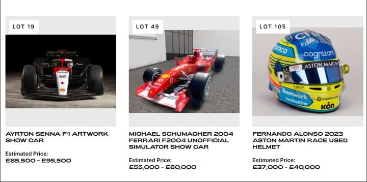 Fórmula 1 completa 75 anos com leilão histórico de itens raros de Senna, Schumacher e Verstappen