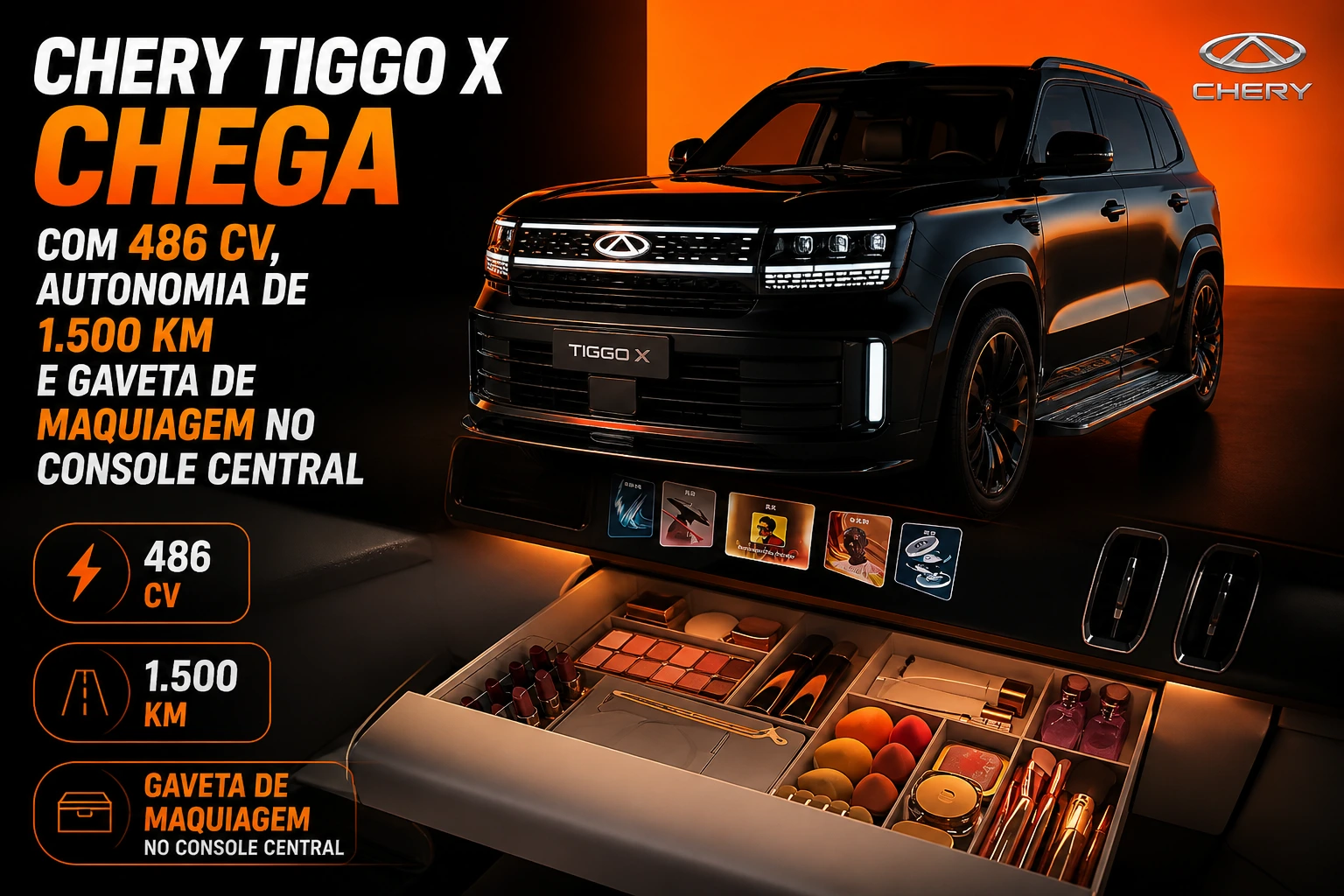 Chery Tiggo X 2026: 486 cv, 1.500 km de autonomia e lançamento
